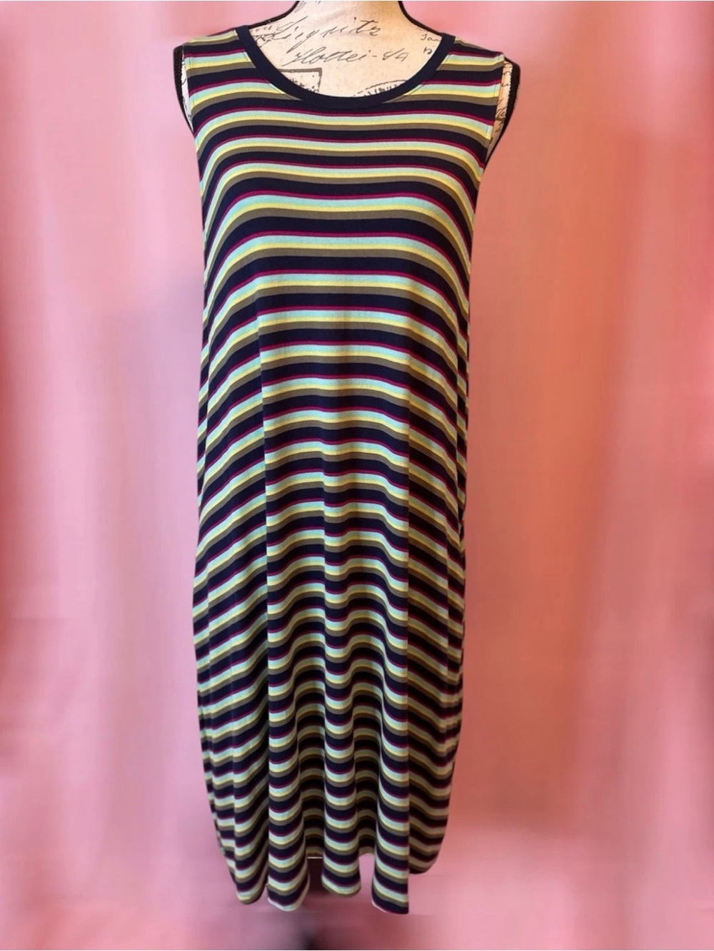 Women Striped Sleeveless Swing Dress Colorful Plus Size XXL Midi Dress Casual